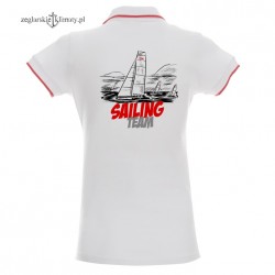 Polo damskie białe Sailing Team (biało - czerwone)